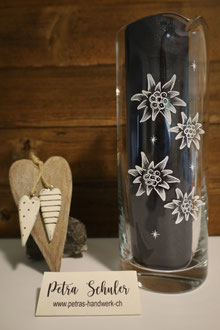 Glaskrug graviert / Edelweiss / Glasgravur