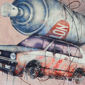 Fresque graffiti street-art à Chambéry en Savoie (Auvergne-Rhône-Alpes) par l'artiste peintre muraliste GRAFFMATT peinture murale thème voiture vintage commande artistique professionnel 