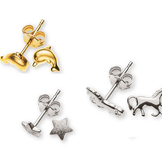 Ohrstecker mit verschiedenen Motiven in Silber, Weiss- und Gelbgold 750, Preise auf Anfrage