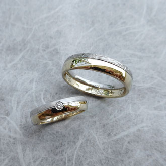 Eheringe in Gelb- und Weissgold 750 diamantmatt/poliert mit einem weissen Brillanten, Preise auf Anfrage