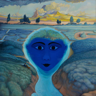 Blue lake with a woman's face Agni Yoga