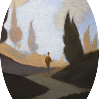 Pélerin marchant sur le chemin de la vie ébauche peinture