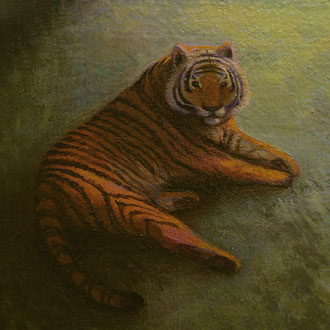 Tigre couché peinture à l'huile