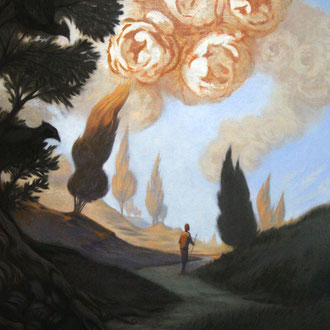 Pilgrim walking on the path of life, sketch painting