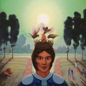 Symbolic man with crown and birds Agni Yoga