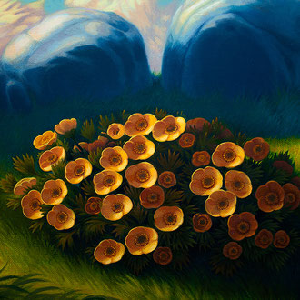 Golden flowers a dreamlike landscape