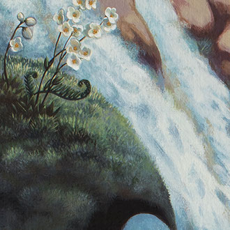 Fleurs de montagne près d'une cascade