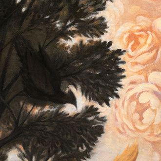 Black birds and bright pink roses Agni Yoga