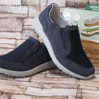 Scarpa sportiva senza lacci nabuck blu inserti tessuto traspirante intersuola memory suola gomma