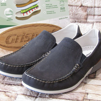 Mocassino in nabuck blù soletto estraibile pelle suola gomma