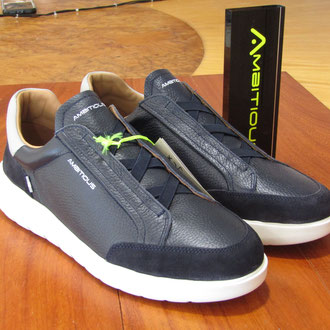 Pantofola in vitello blu fodera pelle soletto memory f.do gomma ultra light