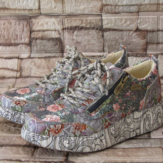 Sneackers in pelle/tessuto multicolor soletta in pelle estraibile suola gomma tacco 20
