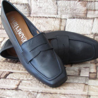 Mocassino pelle sfoderata blu tacco 40 suola gomma