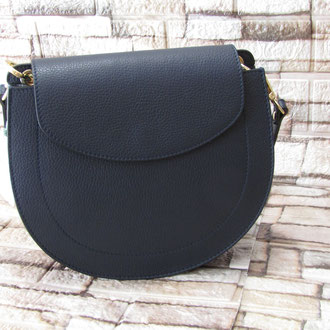 Borsetta in pelle bottalata blu doppia tracolla corta e lunga in pelle