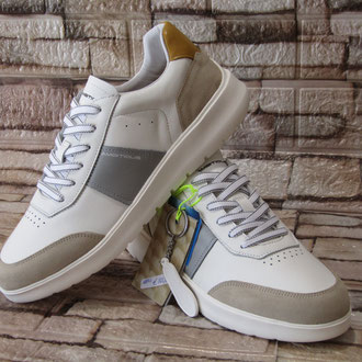 Sneacker in pelle e tessuto bianco e beige soletto estraibile suola gomma ultralight eva