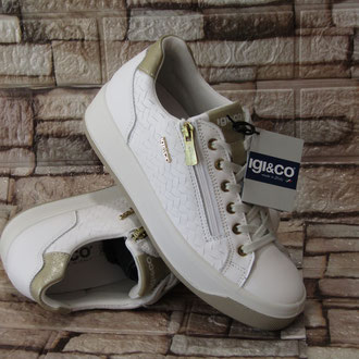 Sneakers in pelle bianco inserti oro laccio/cerniera sottopiede estraibile in pelle suola gomma tacco 10