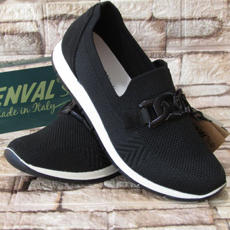 Slipon in tessuto nero sottopiede in pelle estraibile suola gomma tacco 10