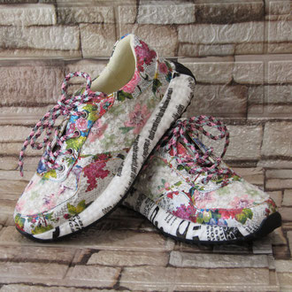 Sneackers in pelle/tessuto multicolor soletta in pelle estraibile suola gomma tacco 20