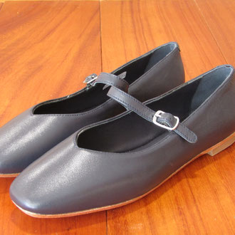 Ballerina in morbida pelle blu scuro soletto imbottito f.do cuoio