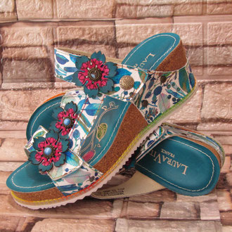 Pianella in pelle multicolor zeppa in gomme tacco 60 tomaio regolabile con velcro