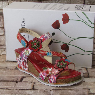 Sandalo in pelle multicolor zeppa in gomme tacco 60 tomaio regolabile con velcro