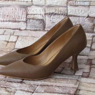 Decoltè in pelle taupe foderato pelle suola cuoio tacco 70 soletto imbottito