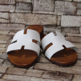 Ciabattina in vitello color bianco sottopiede imbottito pelle suola cuoio tacco 10