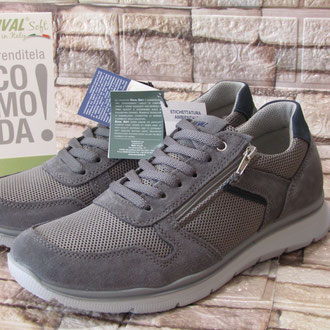 Sneacker in camoscio e tessuto grigio lacci/cerniera soletto estraibile in pelle suola gomma