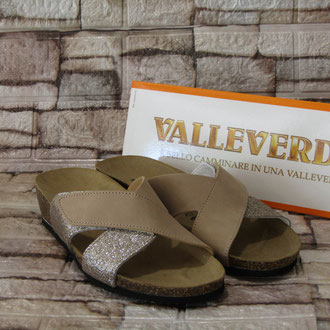 Pianella anatomica tomaio in taupe e oro regolazione velcro sottopiede pelle zeppa 30