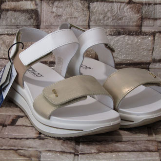Sandalo in pelle bianco e oro sottopiede in pelle anatomico zeppa gomma tacco 20