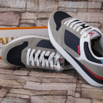 Sneaker in pelle grigia inserti tessuto blu intersuola memory suola gomma