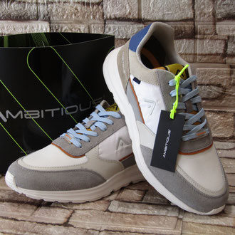Sneacker in pelle e tessuto bianco e grigio soletto estraibile suola gomma ultralight eva
