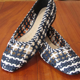 Intrecciato blu e beige f.do cuoio tacco 20