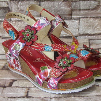 Sandalo in pelle multicolor zeppa in gomme tacco 60 tomaio regolabile con velcro