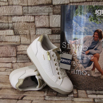 Sneakers in pelle bianco inserti oro laccio/cerniera sottopiede estraibile in pelle suola gomma tacco 10