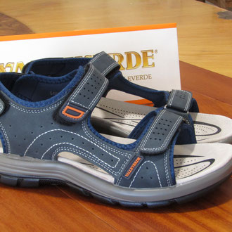 Sandalo in pelle e tessuto tecnico sottopiede pelle tomaio blu fondo gomma
