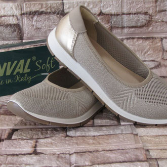 Ballerina in tessuto beige/oro sottopiede estraibile pelle suola gomma tacco 10