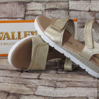 Sandalo in pelle metallizata oro sottopiede pelle zeppa gomma tacco 30 regolazione velcro