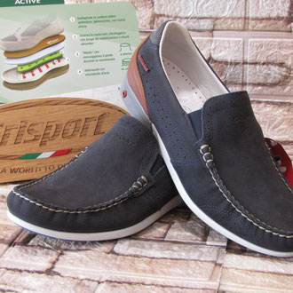 Mocassino in nabuck blù soletto estraibile pelle suola gomma