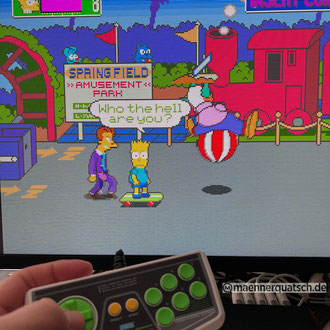 Das Bild zu Männerquatsch Podcast Folge 164 zeigt das Arcade Spiel "The Simpsons" von Konami.