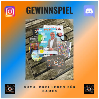Das Bild zu Männerquatsch Podcast Folge 202 zeigt die Preise zu unserem Gewinnspiel zum Buch "Drei Leben für Games" von Hans Ippisch. 