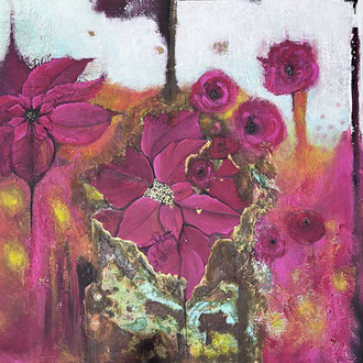 0699022  "Pink/gerostet":  Acryl auf Holz mit Blattgold 130 x 100 cm