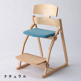 アップライトチェア：本体色（ナチュラル）座面（布のライトブルー）