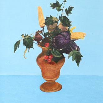 Dipinto Olio su Tela | Vaso con Verdure | Dimensioni: 39x49 cm