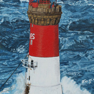 Dipinto Olio su Tela | Faro Rosso | Dimensioni: 19x38.5 cm