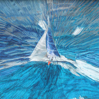 Dipinto Olio su Tela | Azzurra, la Mitica Imbarcazione dello Yacht Club Costa Smeralda (YCCS), Orgoglio Italiano | Dimensioni: 39x29 cm