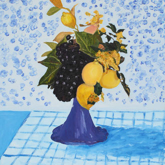 Dipinto Olio su Tela | Vaso con Frutta ed Agrumi | Dimensioni: 39x49 cm