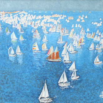Dipinto Olio su Tela | La Barcolana, Storica Regata Velica Europea - Golfo di Trieste | Dimensioni: 59.5x39 cm