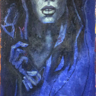 MADONNA IN BLAU   140 cm x 70cm    Beton I Pigmente I Acryl auf Leinwand