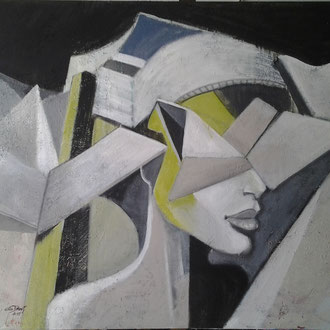LABYRINTHTRÄGERIN     100cm x 100cm    Beton I Pigmente I Acryl auf Leinwand
